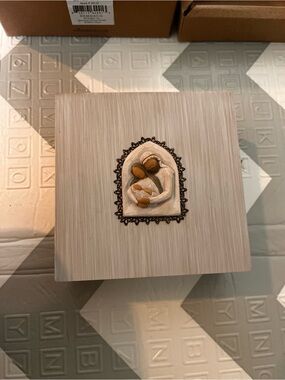 Demdaco Neutral Wood Grain Keepsake Box with Holy Family